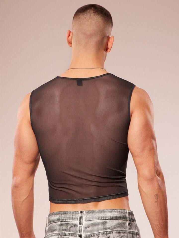 Fevercity Men's Angle Print Casual Fashion Tank Top Men Rave Top Men Mesh Crop Top Men Top Men's Graphic cropped Top Los Angeles Mesh Top